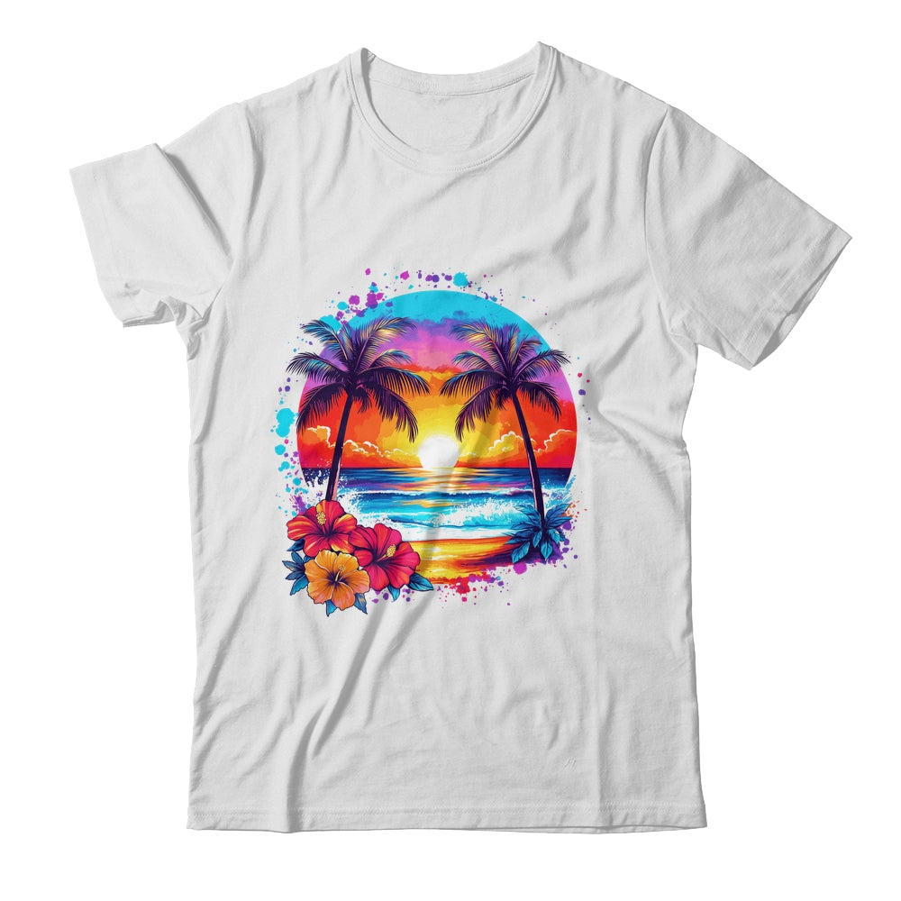 Summer Vacation Beach Palm Trees Hibiscus Flowers Sunset Shirt & Tank Top | siriusteestore