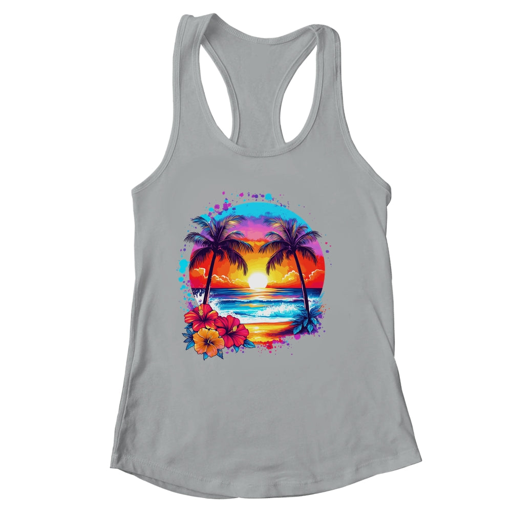 Summer Vacation Beach Palm Trees Hibiscus Flowers Sunset Shirt & Tank Top | siriusteestore