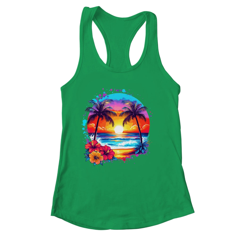 Summer Vacation Beach Palm Trees Hibiscus Flowers Sunset Shirt & Tank Top | siriusteestore