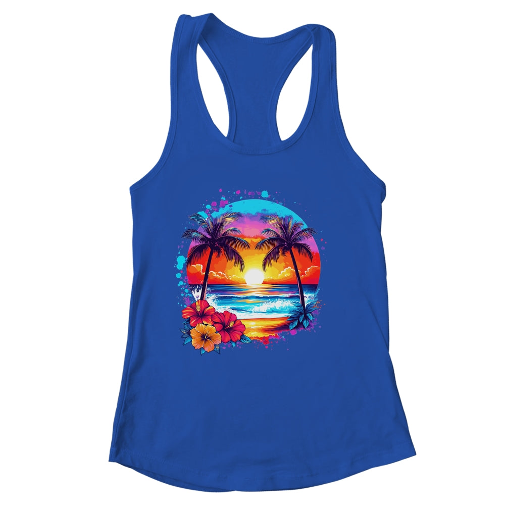 Summer Vacation Beach Palm Trees Hibiscus Flowers Sunset Shirt & Tank Top | siriusteestore