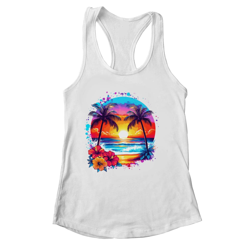 Summer Vacation Beach Palm Trees Hibiscus Flowers Sunset Shirt & Tank Top | siriusteestore