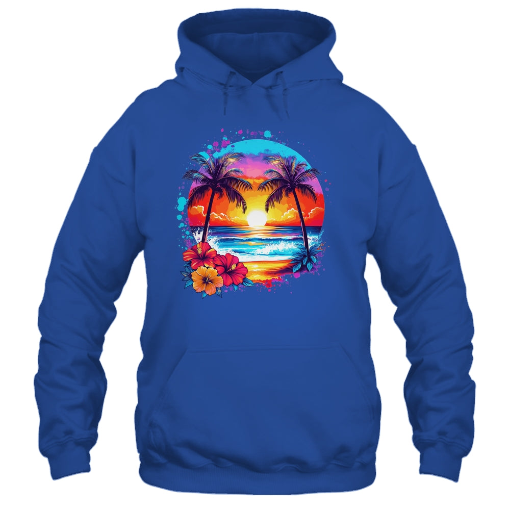 Summer Vacation Beach Palm Trees Hibiscus Flowers Sunset Shirt & Tank Top | siriusteestore