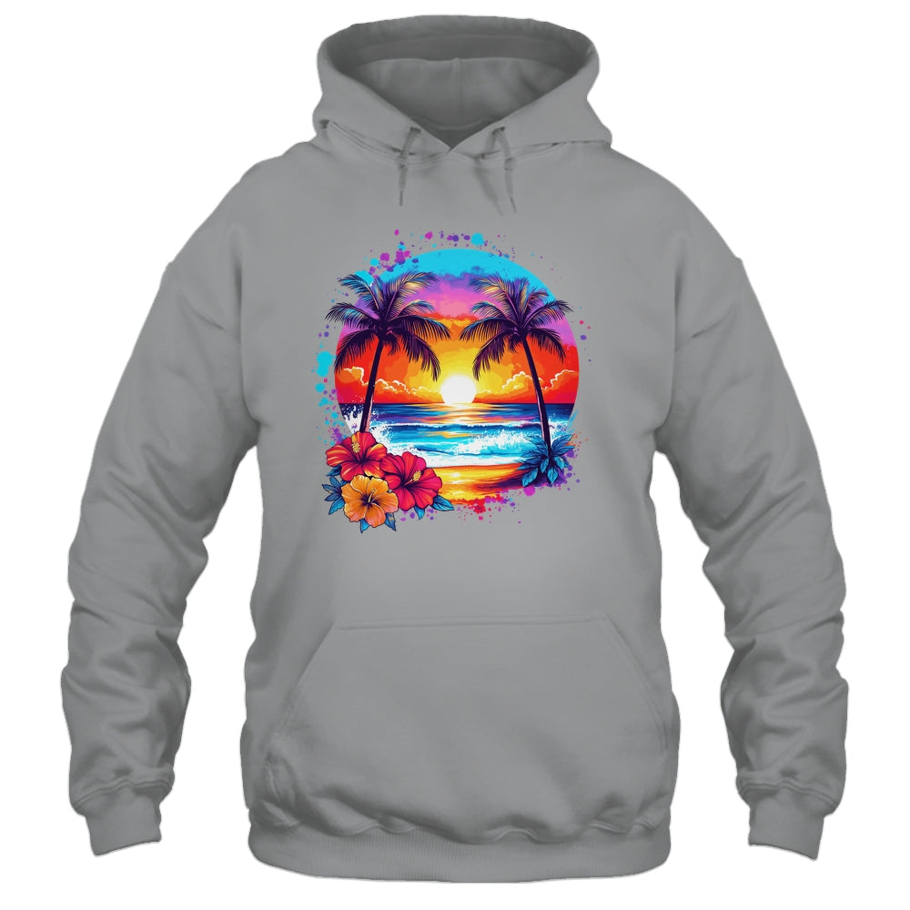 Summer Vacation Beach Palm Trees Hibiscus Flowers Sunset Shirt & Tank Top | siriusteestore