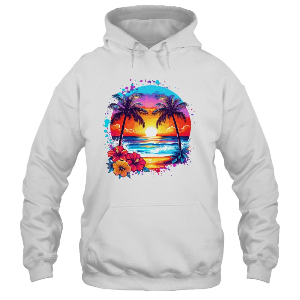 Summer Vacation Beach Palm Trees Hibiscus Flowers Sunset Shirt & Tank Top | siriusteestore