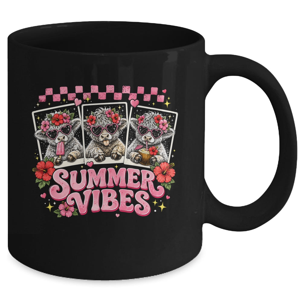 Summer Vibes Highland Cow Funny Beach Vacation Women Girls Mug | siriusteestore