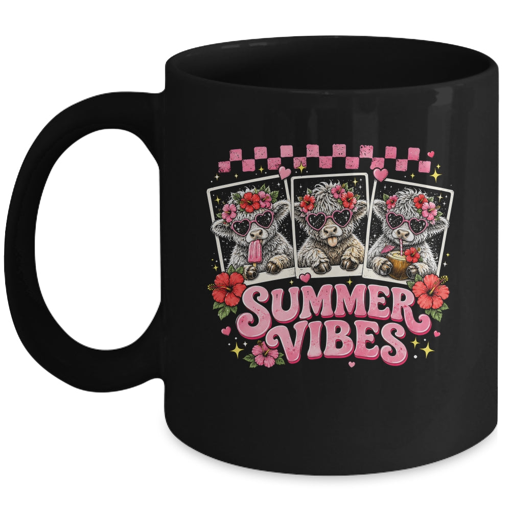 Summer Vibes Highland Cow Funny Beach Vacation Women Girls Mug | siriusteestore