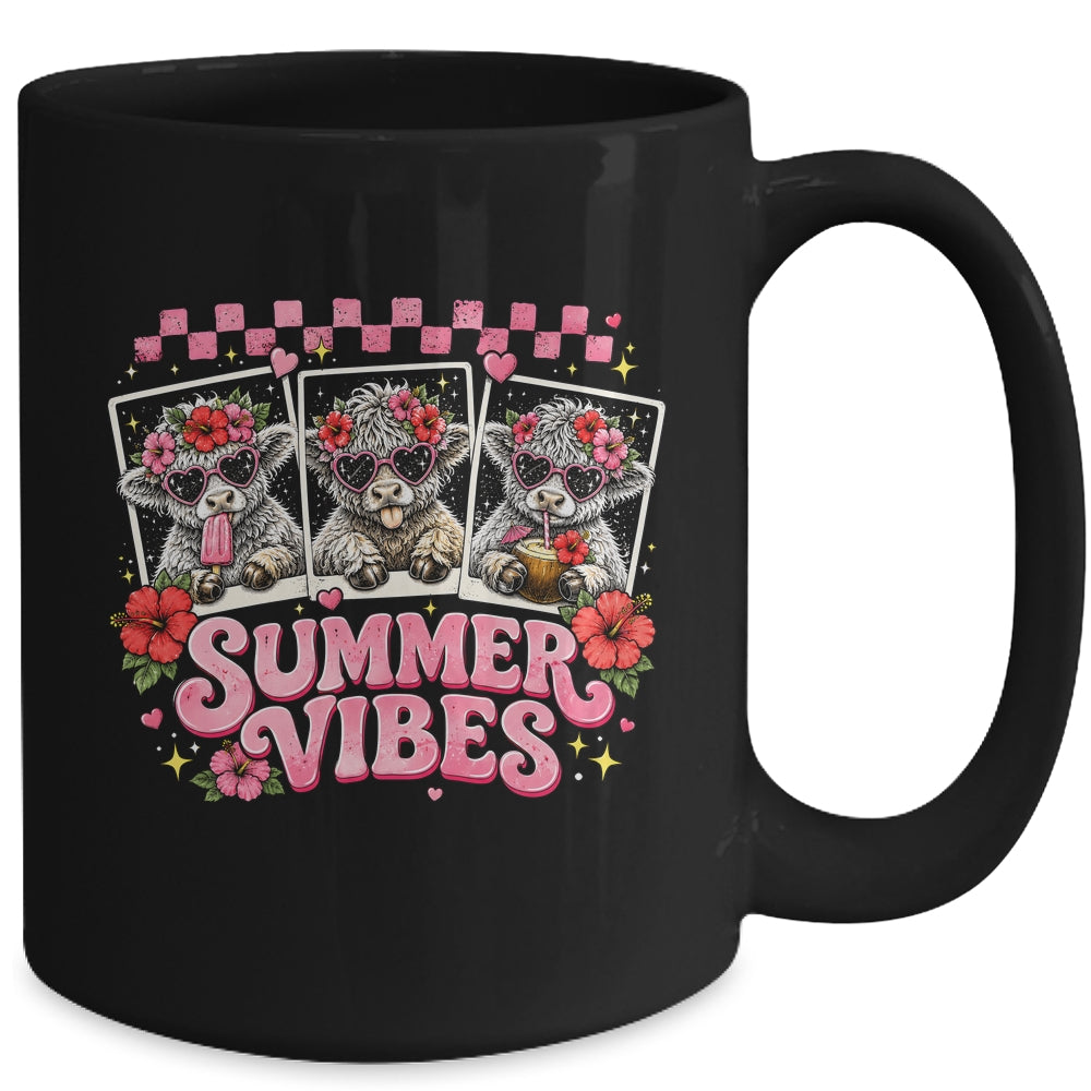 Summer Vibes Highland Cow Funny Beach Vacation Women Girls Mug | siriusteestore