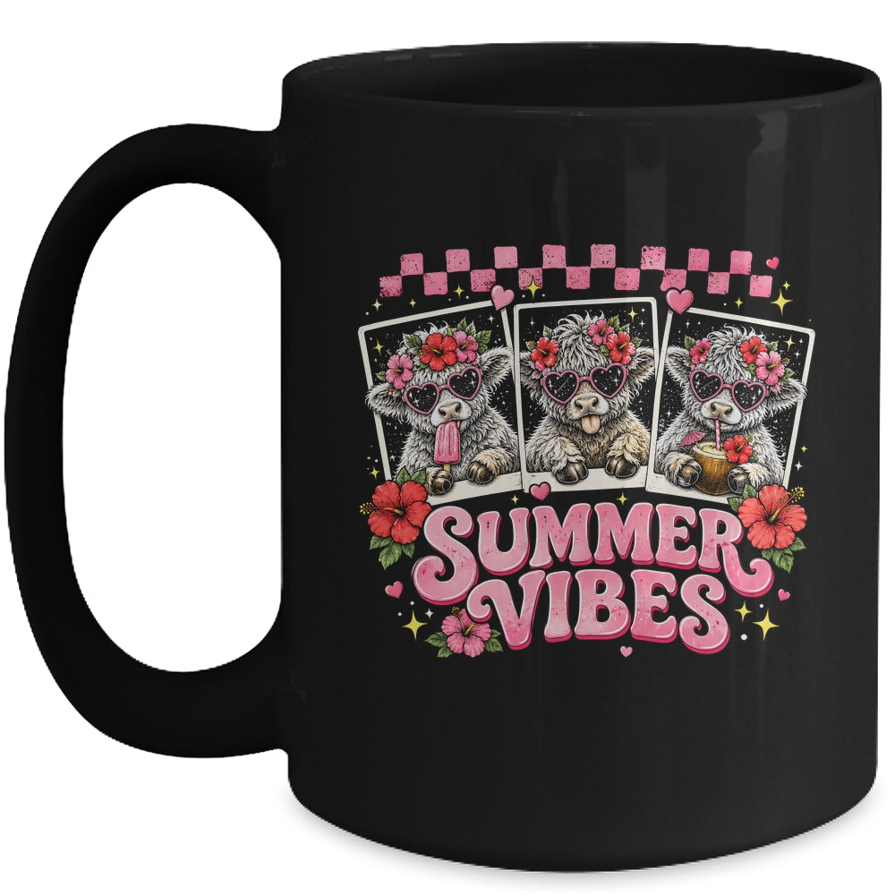 Summer Vibes Highland Cow Funny Beach Vacation Women Girls Mug | siriusteestore