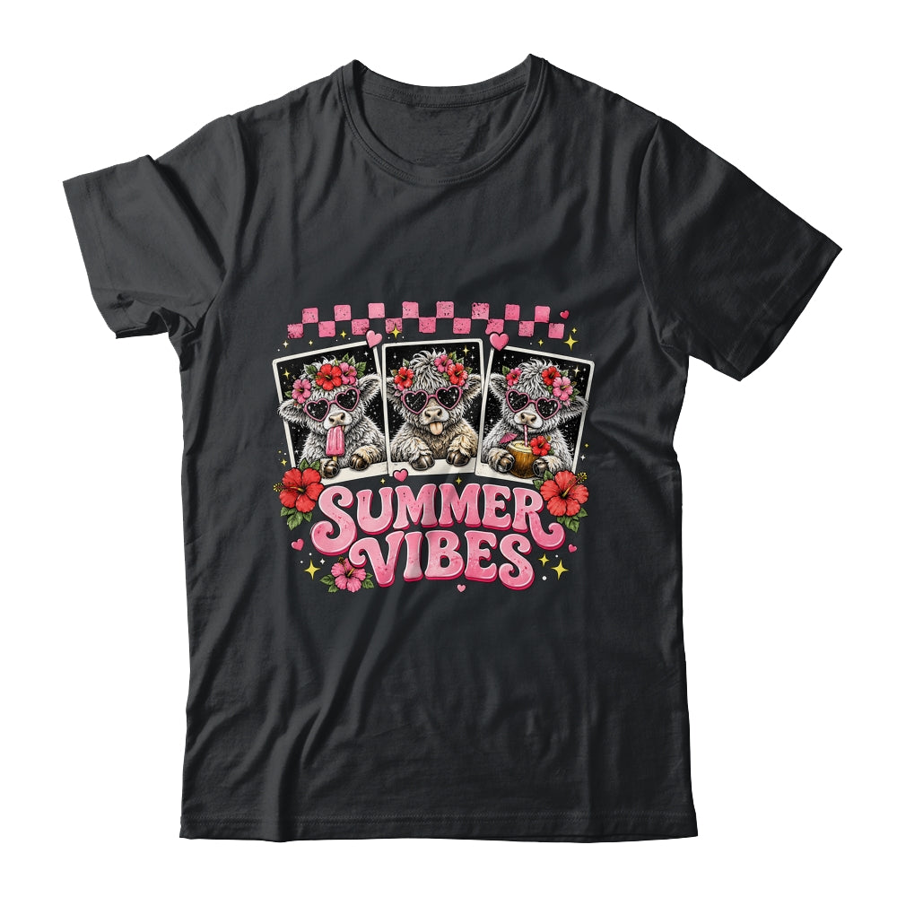 Summer Vibes Highland Cow Funny Beach Vacation Women Girls Shirt & Tank Top | siriusteestore