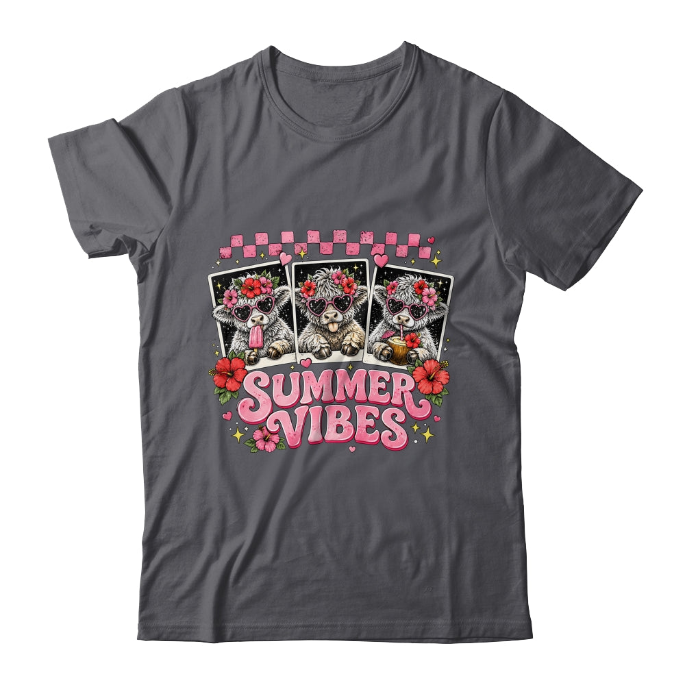 Summer Vibes Highland Cow Funny Beach Vacation Women Girls Shirt & Tank Top | siriusteestore