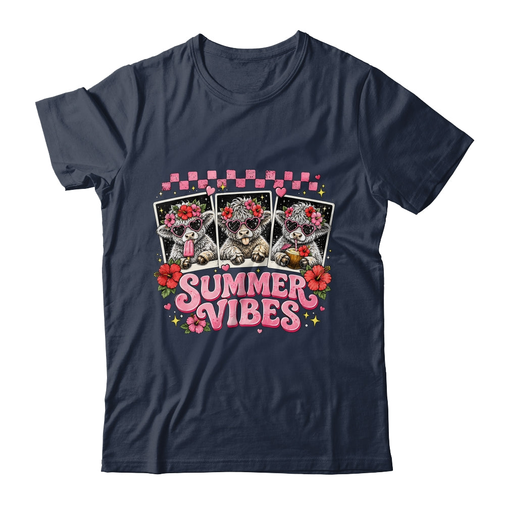 Summer Vibes Highland Cow Funny Beach Vacation Women Girls Shirt & Tank Top | siriusteestore
