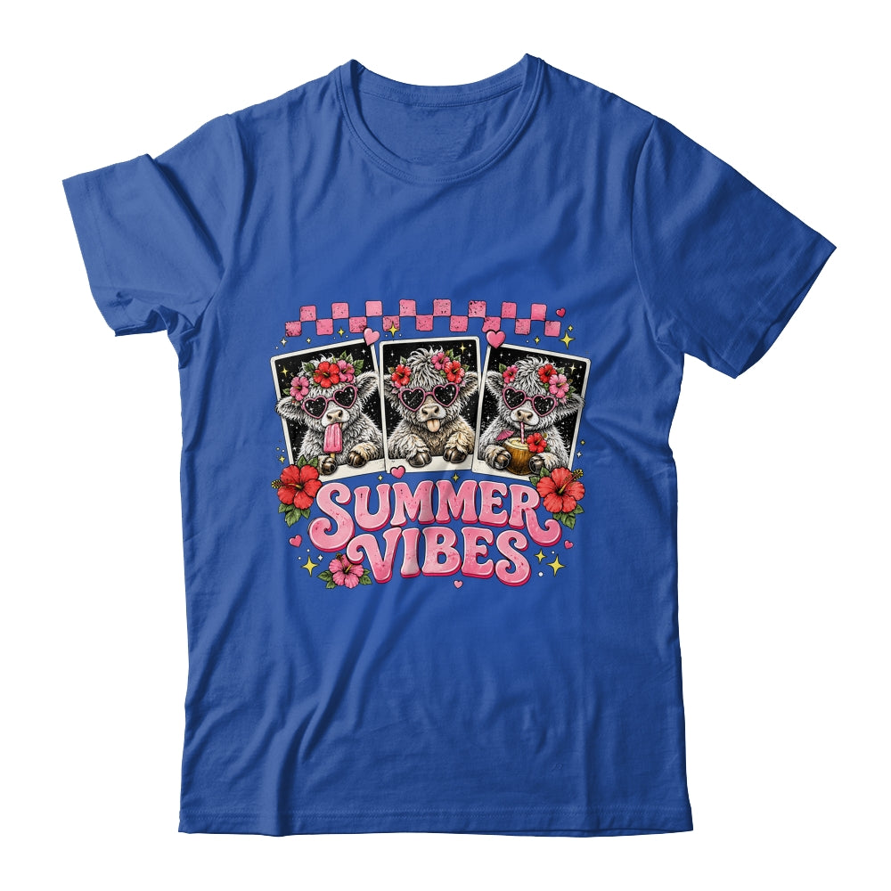 Summer Vibes Highland Cow Funny Beach Vacation Women Girls Shirt & Tank Top | siriusteestore