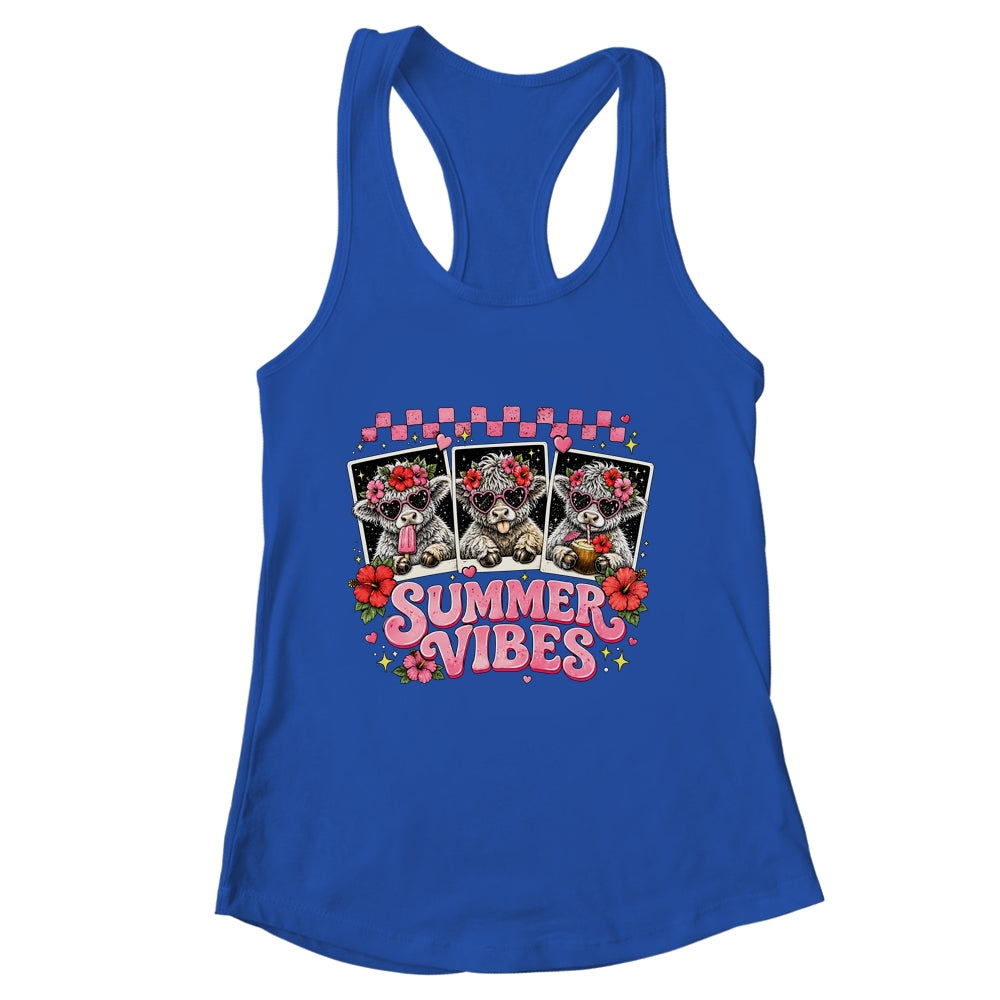 Summer Vibes Highland Cow Funny Beach Vacation Women Girls Shirt & Tank Top | siriusteestore