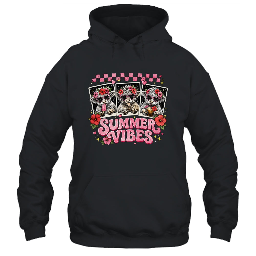 Summer Vibes Highland Cow Funny Beach Vacation Women Girls Shirt & Tank Top | siriusteestore