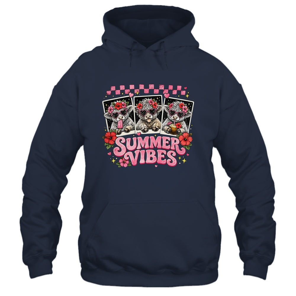 Summer Vibes Highland Cow Funny Beach Vacation Women Girls Shirt & Tank Top | siriusteestore
