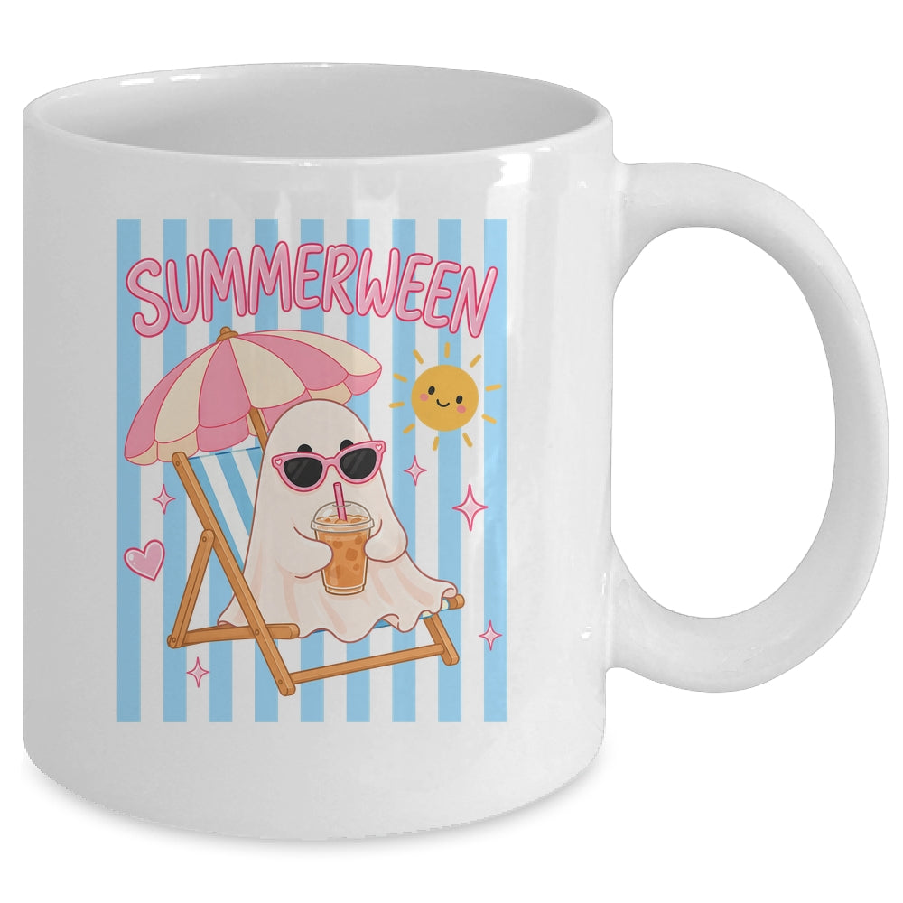 Summerween Ghost Coffee Striped Halloween Summer Spooky Boo Mug | siriusteestore