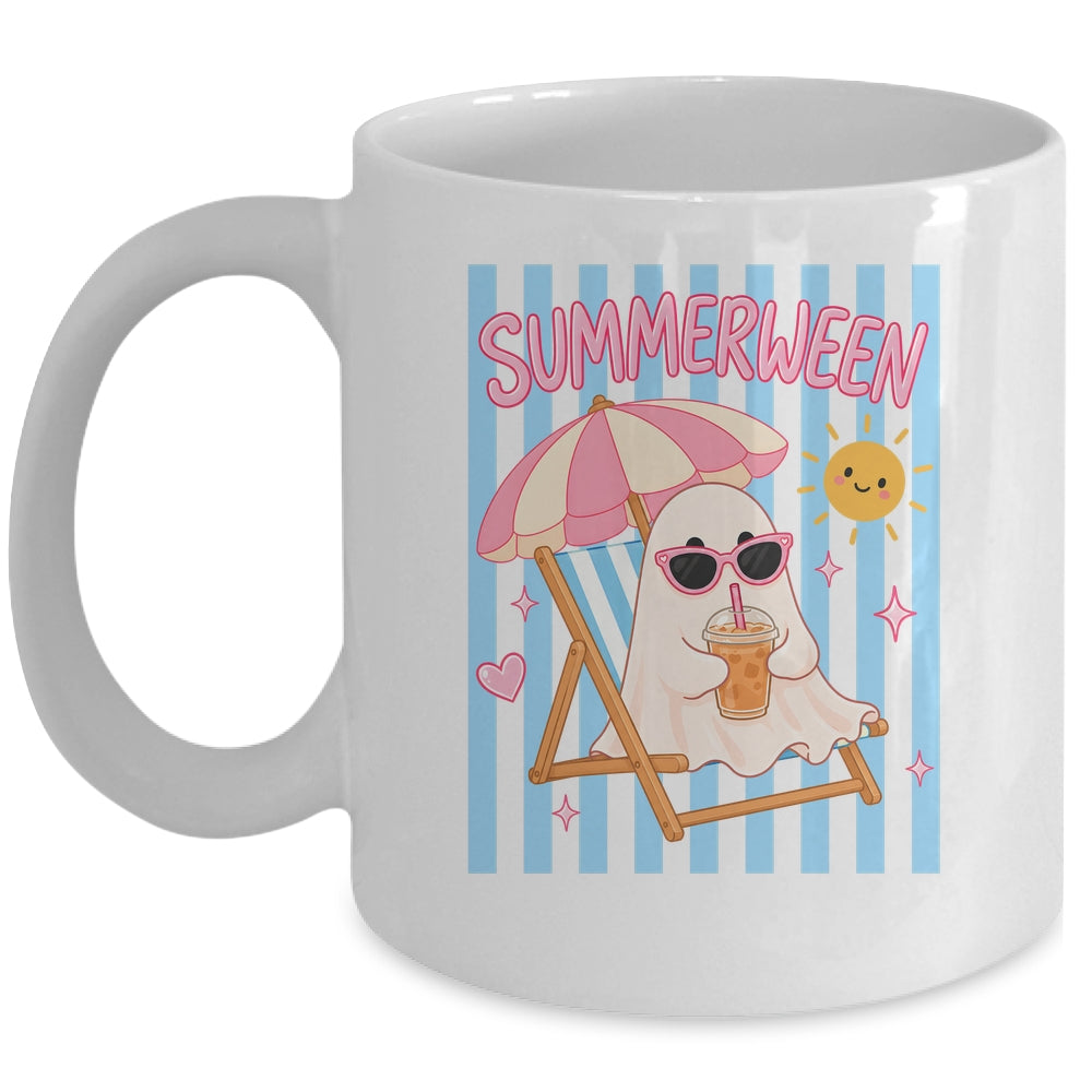 Summerween Ghost Coffee Striped Halloween Summer Spooky Boo Mug | siriusteestore