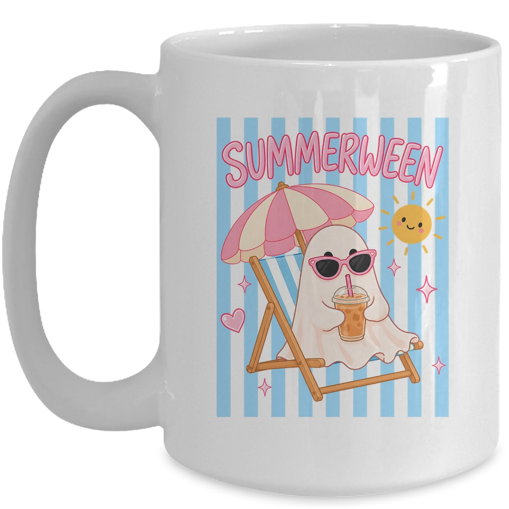 Summerween Ghost Coffee Striped Halloween Summer Spooky Boo Mug | siriusteestore