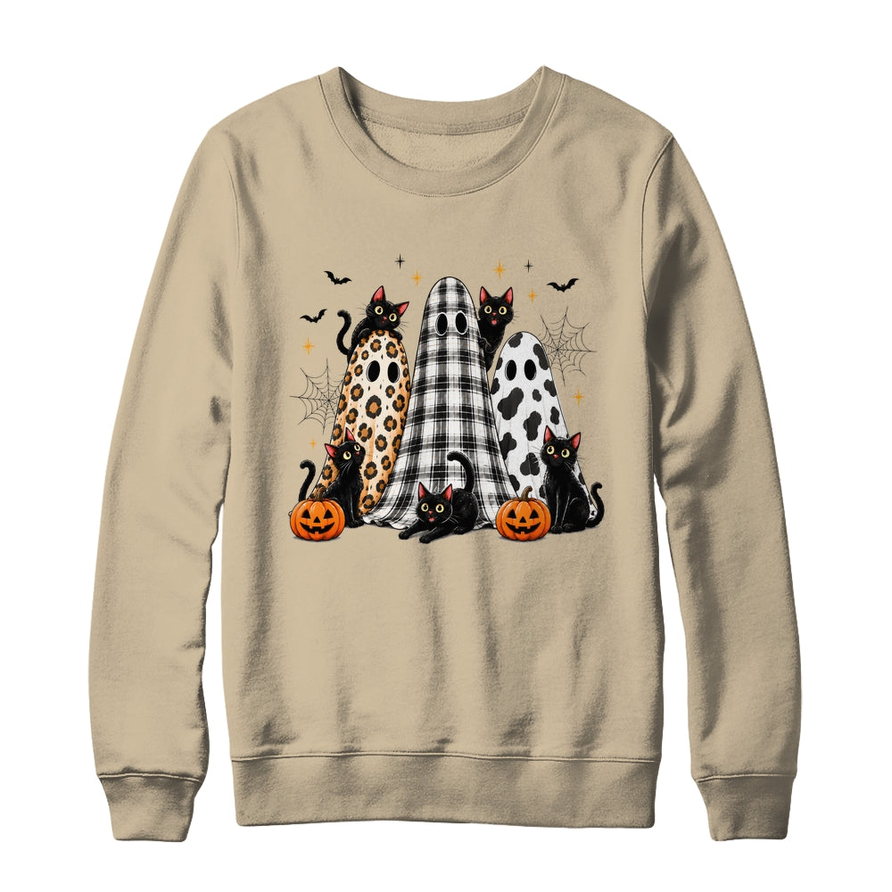 Summerween Ghost Leopard Cat Retro Halloween Spooky Season Shirt & Sweatshirt | siriusteestore