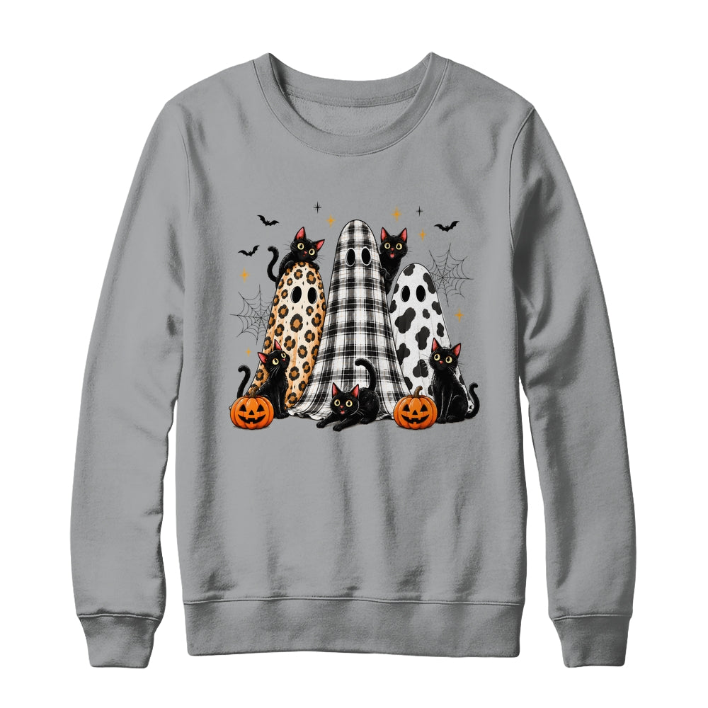 Summerween Ghost Leopard Cat Retro Halloween Spooky Season Shirt & Sweatshirt | siriusteestore