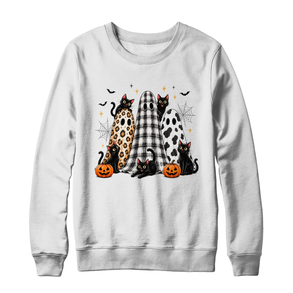 Summerween Ghost Leopard Cat Retro Halloween Spooky Season Shirt & Sweatshirt | siriusteestore