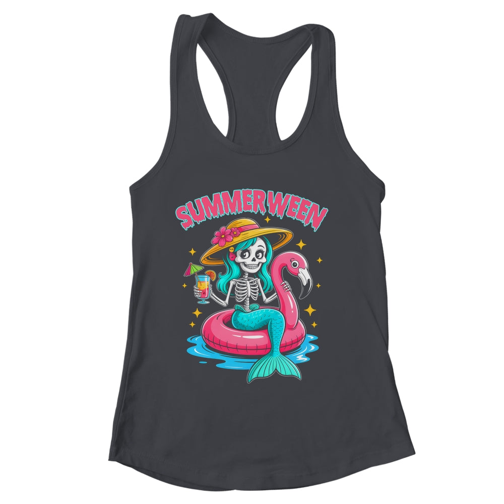 Summerween Mermaid Skeleton Halloween Flamingo Summer Vacay Shirt & Tank Top | siriusteestore