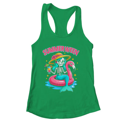 Summerween Mermaid Skeleton Halloween Flamingo Summer Vacay Shirt & Tank Top | siriusteestore