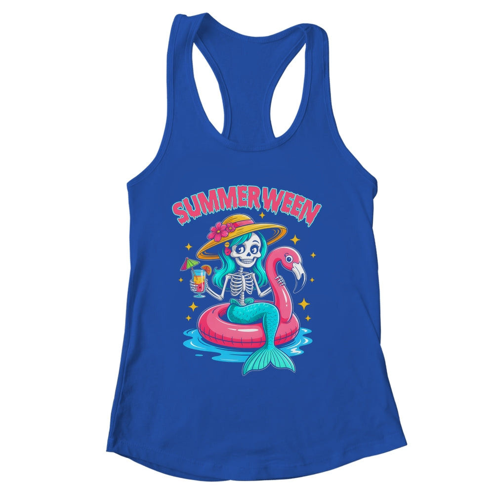 Summerween Mermaid Skeleton Halloween Flamingo Summer Vacay Shirt & Tank Top | siriusteestore