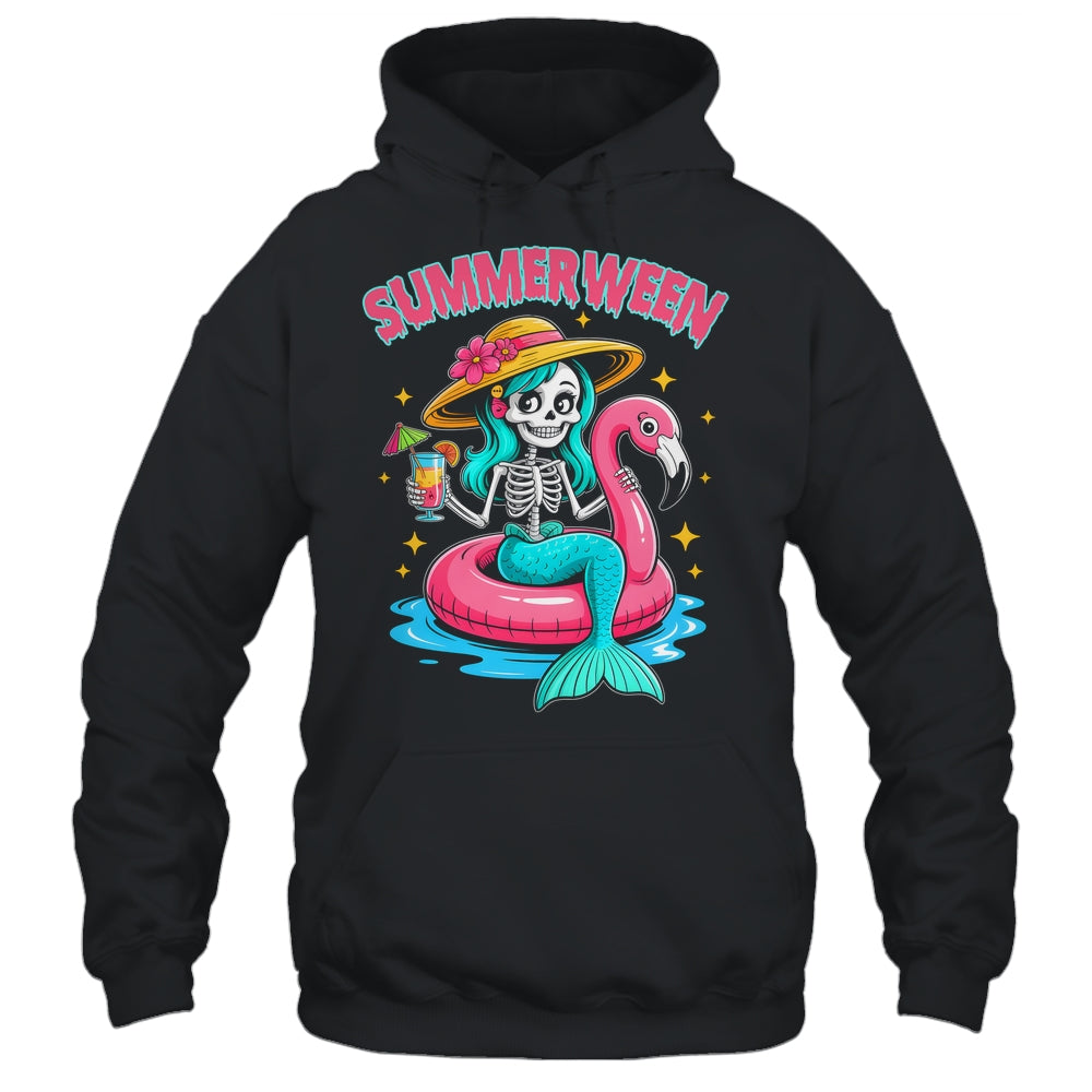 Summerween Mermaid Skeleton Halloween Flamingo Summer Vacay Shirt & Tank Top | siriusteestore