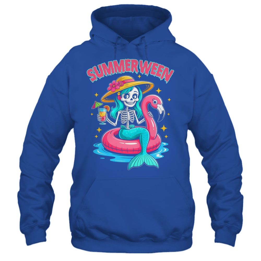 Summerween Mermaid Skeleton Halloween Flamingo Summer Vacay Shirt & Tank Top | siriusteestore