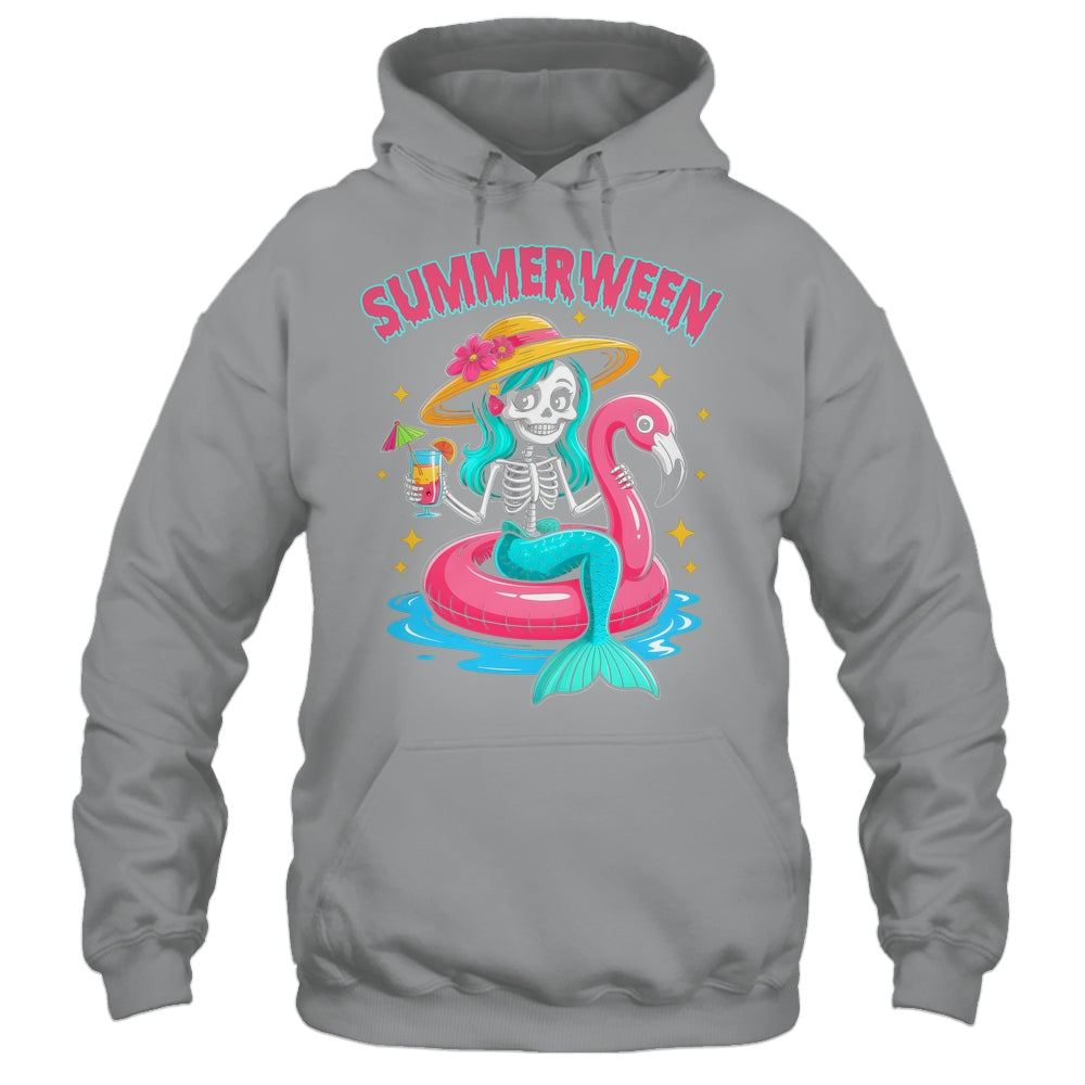 Summerween Mermaid Skeleton Halloween Flamingo Summer Vacay Shirt & Tank Top | siriusteestore