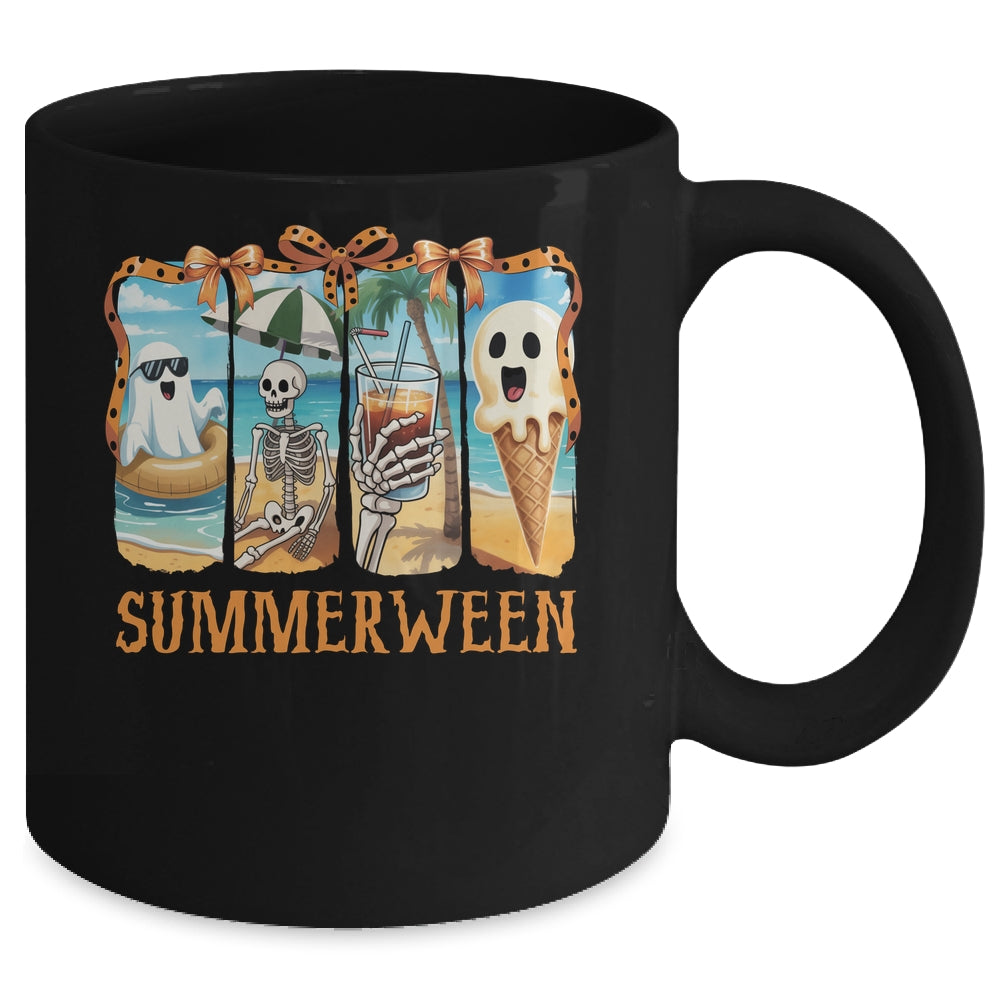 Summerween Skeleton Ghost Beach Party Summer Halloween Vibes Mug | siriusteestore