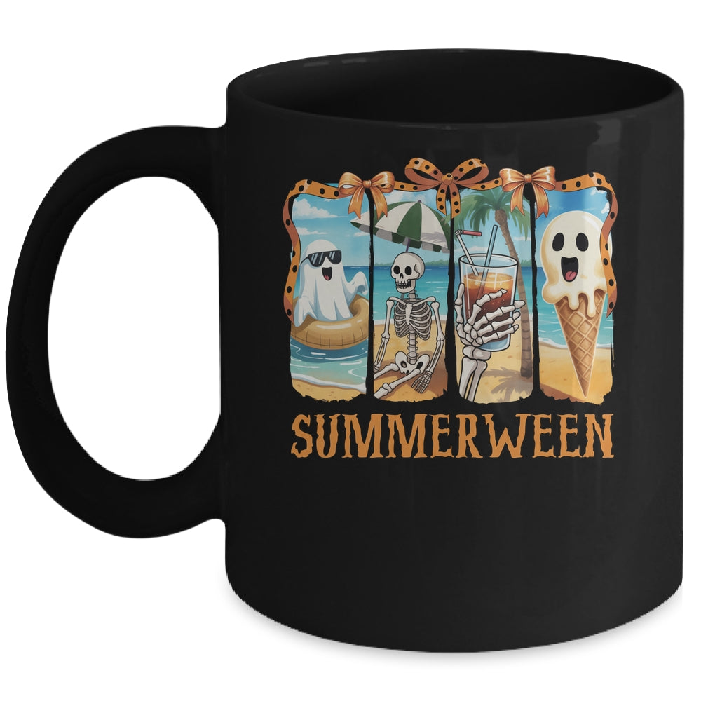 Summerween Skeleton Ghost Beach Party Summer Halloween Vibes Mug | siriusteestore