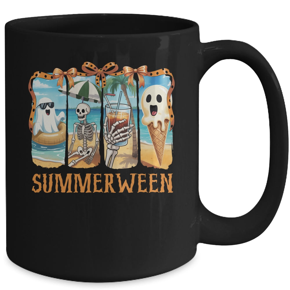 Summerween Skeleton Ghost Beach Party Summer Halloween Vibes Mug | siriusteestore