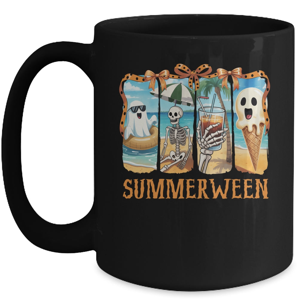 Summerween Skeleton Ghost Beach Party Summer Halloween Vibes Mug | siriusteestore