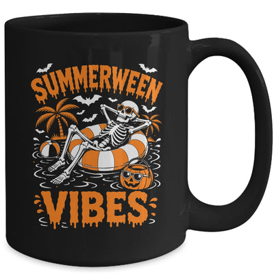 Summerween Vibes Skeleton Floating Pool Pumpkin Halloween Mug | siriusteestore