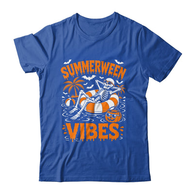 Summerween Vibes Skeleton Floating Pool Pumpkin Halloween Shirt & Tank Top | siriusteestore