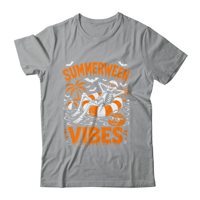 Summerween Vibes Skeleton Floating Pool Pumpkin Halloween Shirt & Tank Top | siriusteestore