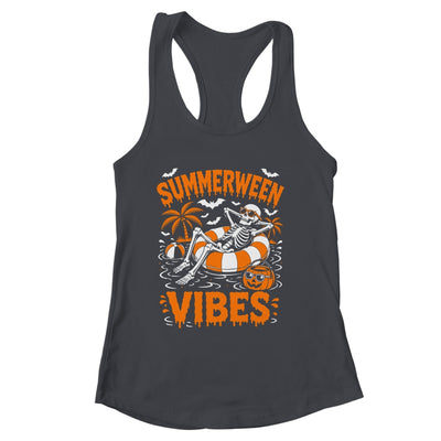 Summerween Vibes Skeleton Floating Pool Pumpkin Halloween Shirt & Tank Top | siriusteestore