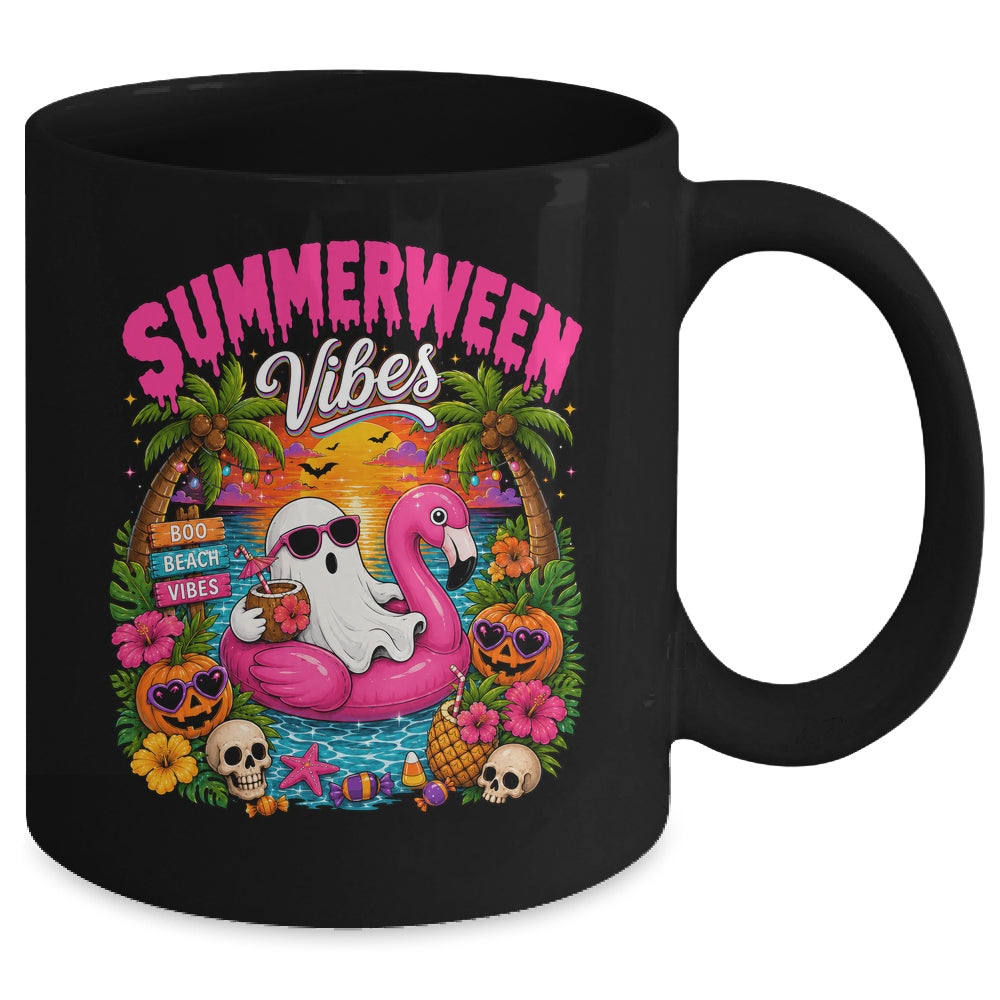 Summerween Vibes Spooky Ghost Beach Summer Halloween Women Mug | siriusteestore