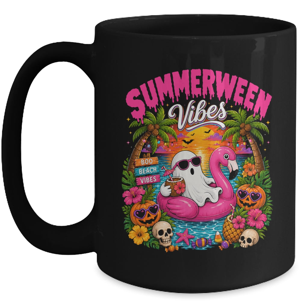 Summerween Vibes Spooky Ghost Beach Summer Halloween Women Mug | siriusteestore