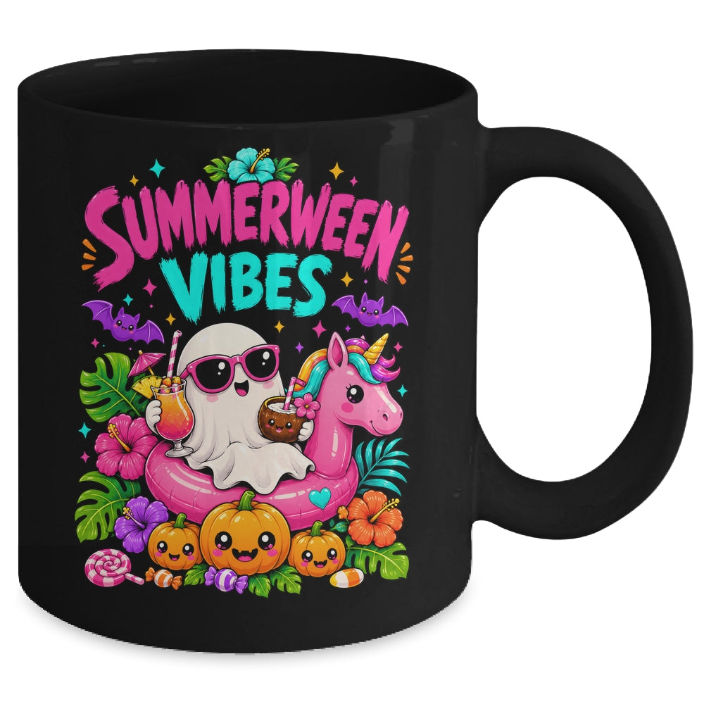 Summerween Vibes Spooky Ghost Unicorn Halloween Beach Summer Mug | siriusteestore