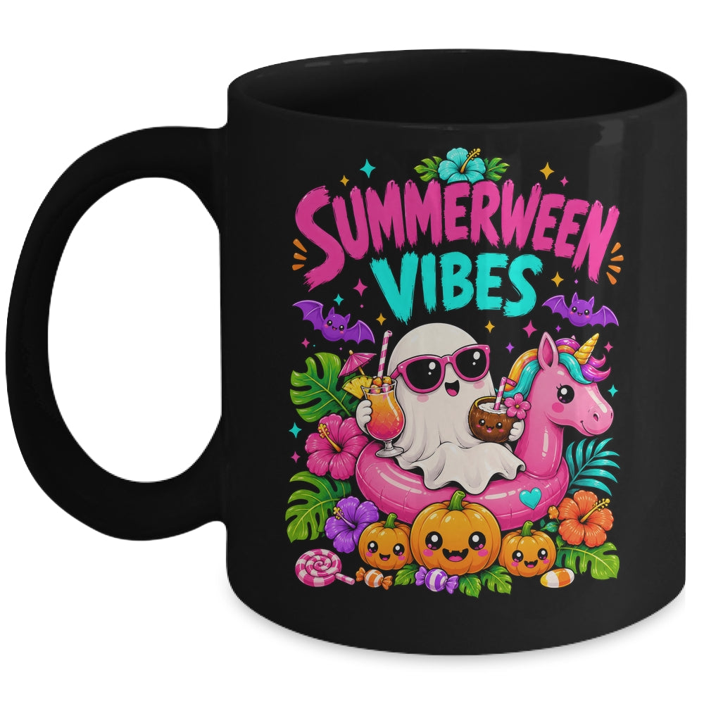 Summerween Vibes Spooky Ghost Unicorn Halloween Beach Summer Mug | siriusteestore