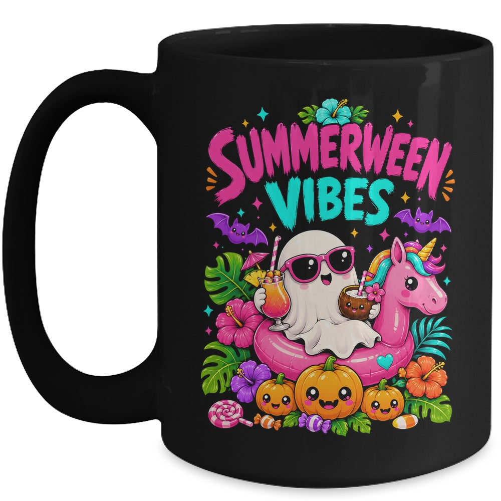Summerween Vibes Spooky Ghost Unicorn Halloween Beach Summer Mug | siriusteestore