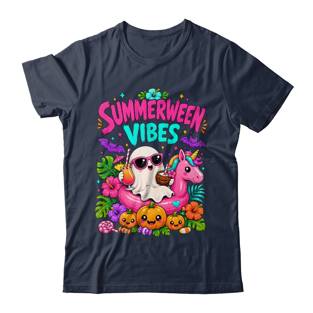 Summerween Vibes Spooky Ghost Unicorn Halloween Beach Summer Shirt & Tank Top | siriusteestore