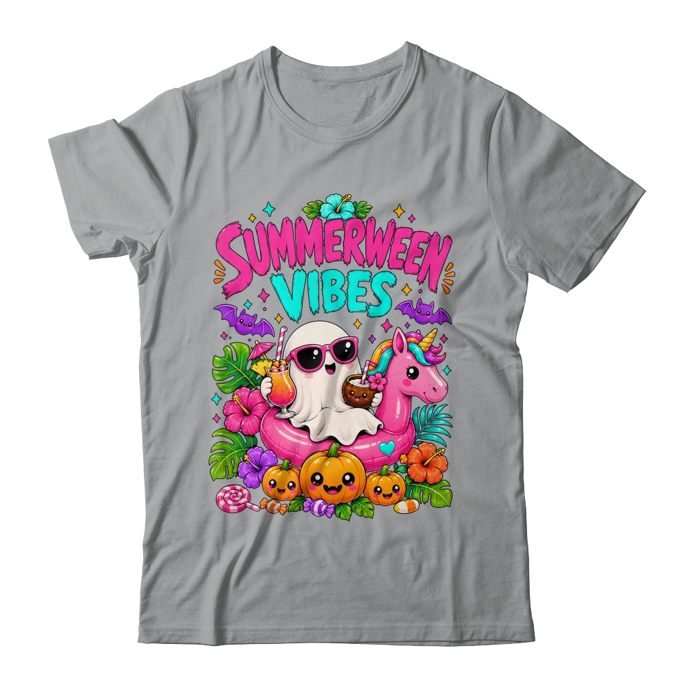 Summerween Vibes Spooky Ghost Unicorn Halloween Beach Summer Shirt & Tank Top | siriusteestore