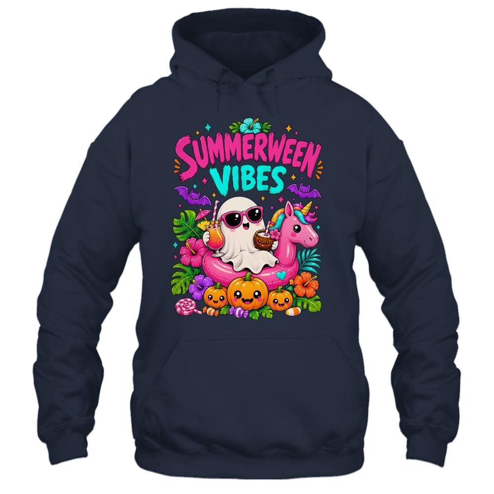 Summerween Vibes Spooky Ghost Unicorn Halloween Beach Summer Shirt & Tank Top | siriusteestore