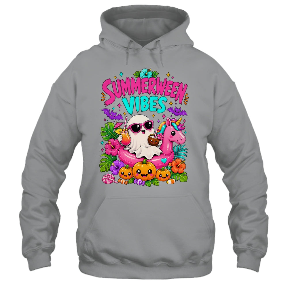 Summerween Vibes Spooky Ghost Unicorn Halloween Beach Summer Shirt & Tank Top | siriusteestore