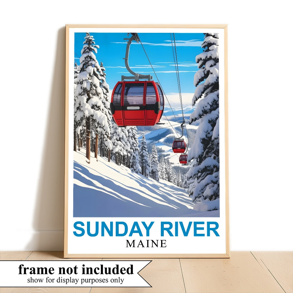 Sunday River Maine Travel Poster Winter Ski Resort Ski Lovers Wall Art Decor Painting Landscape Print Picture Ideal For Home Office Living Room Bedroom Decor Unframed | siriusteestore