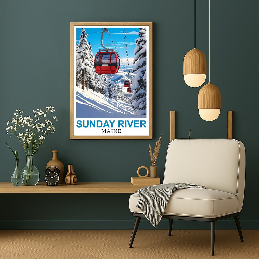 Sunday River Maine Travel Poster Winter Ski Resort Ski Lovers Wall Art Decor Painting Landscape Print Picture Ideal For Home Office Living Room Bedroom Decor Unframed | siriusteestore